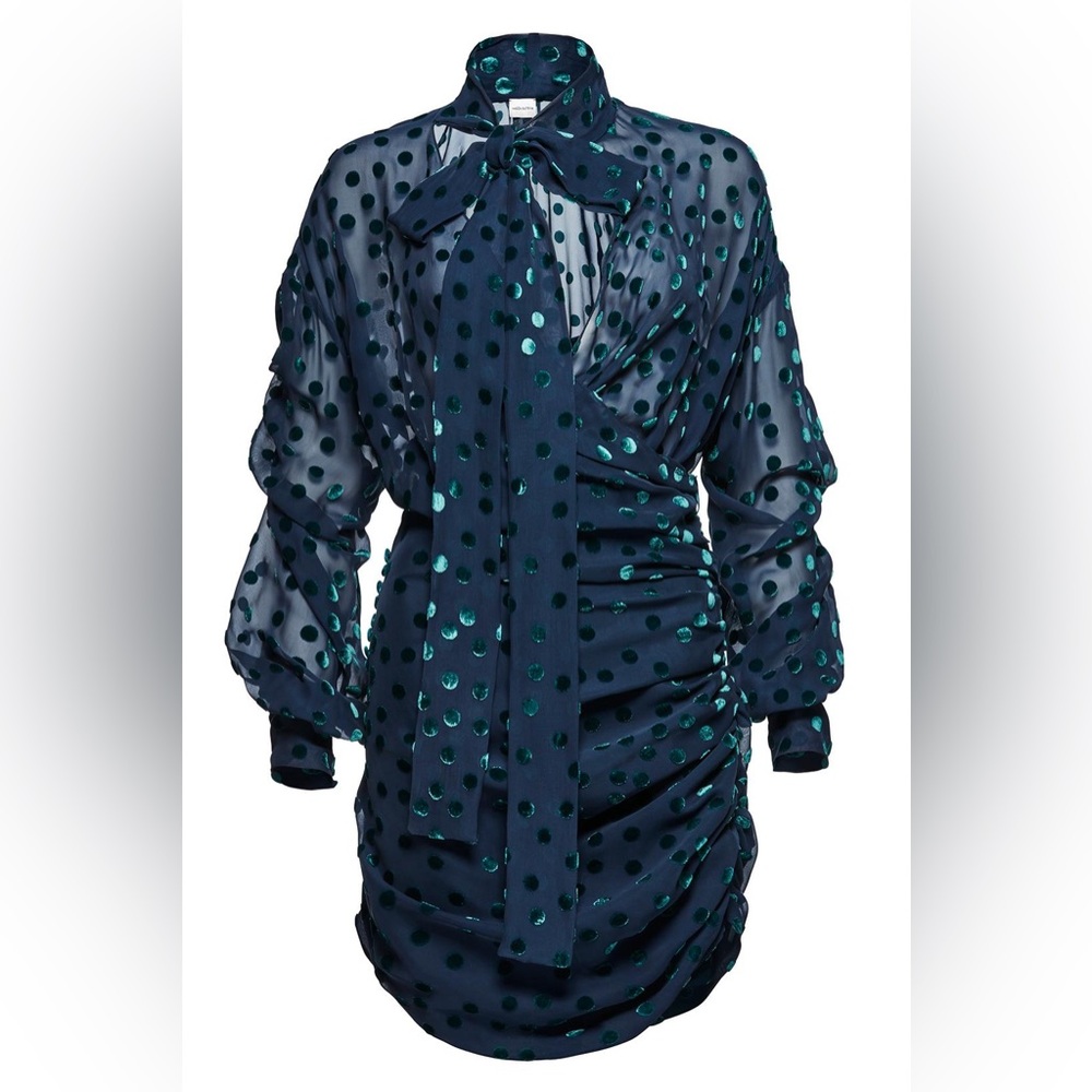 Magda Butrym Cuzco Asymmetric Velvet Polka Dots Silk Blend Ruched Dress Size 40
